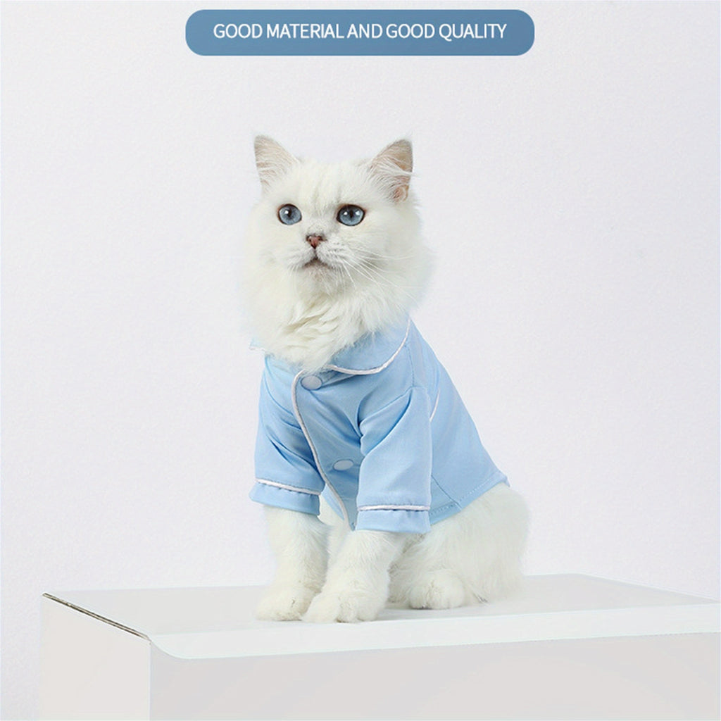 Cute Small Dog Pajamas Contrast Color Trim Lapel Neck Two-Legged Snap-up Cat Clothes