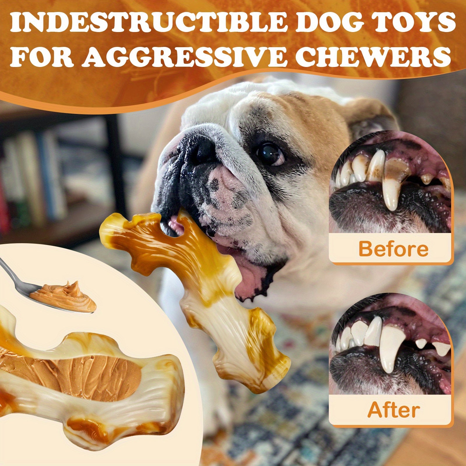 Apasiri Dog Toys, 3-Pack Indestructible Dog Chew Toys for Aggressive Chewers, Bacon Flavored Tough Dog Bones Chew Toys for Super Chewer, Nylon Durable Dog Toys for Medium Large Breed…
