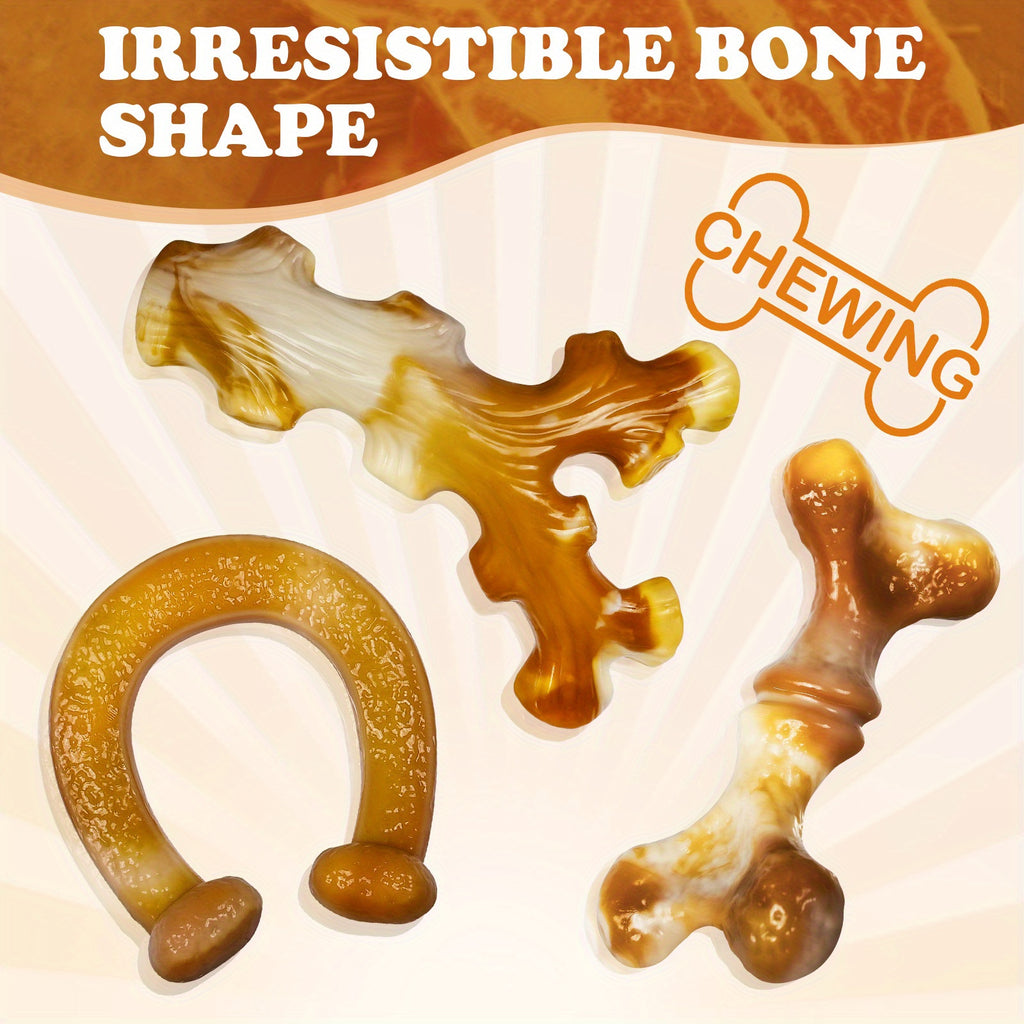 Apasiri Dog Toys, 3-Pack Indestructible Dog Chew Toys for Aggressive Chewers, Bacon Flavored Tough Dog Bones Chew Toys for Super Chewer, Nylon Durable Dog Toys for Medium Large Breed…