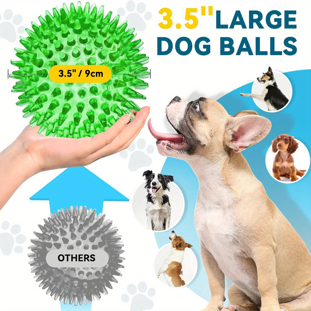 Spiky Dog Ball for Clean Teeth and Training, Squeaky Dog Toys, Durable Dog Toys for Aggressive Chewers, Puppy Chew Toys for Teething, Magic Props 3.5"Large Dog Toys Ball, Fetch Toys for Large Dogs