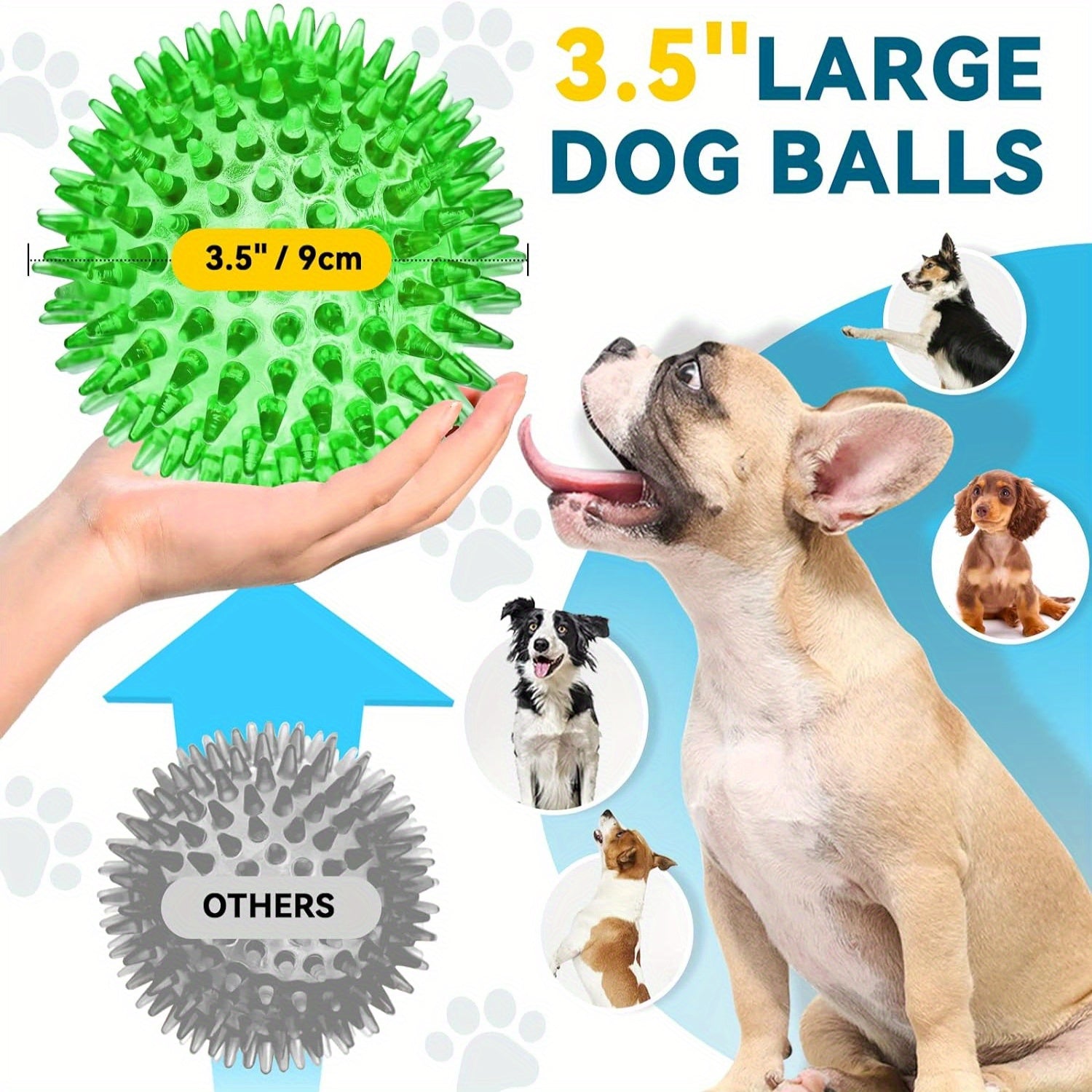 Spiky Dog Ball for Clean Teeth and Training, Squeaky Dog Toys, Durable Dog Toys for Aggressive Chewers, Puppy Chew Toys for Teething, Magic Props 3.5"Large Dog Toys Ball, Fetch Toys for Large Dogs