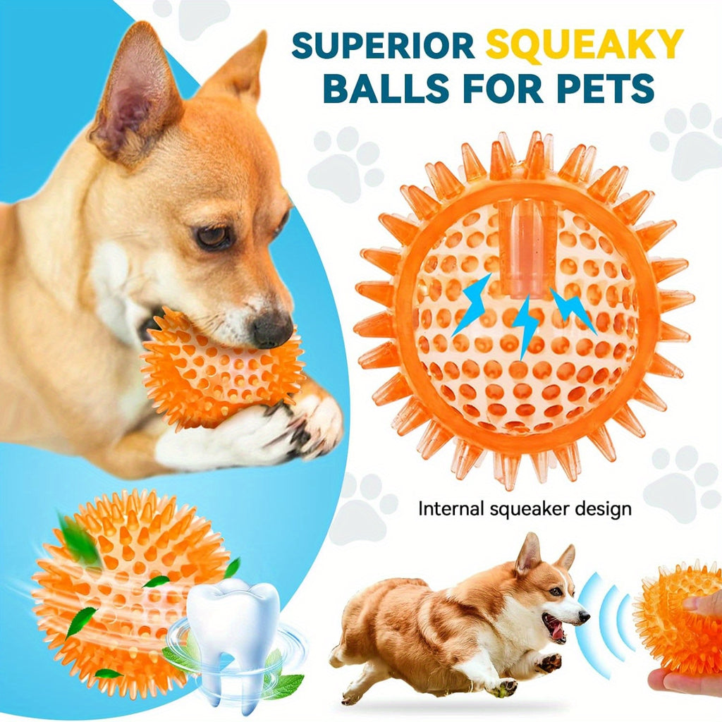 Spiky Dog Ball for Clean Teeth and Training, Squeaky Dog Toys, Durable Dog Toys for Aggressive Chewers, Puppy Chew Toys for Teething, Magic Props 3.5"Large Dog Toys Ball, Fetch Toys for Large Dogs