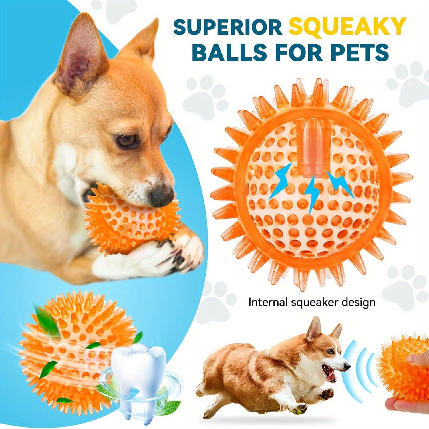 Spiky Dog Ball for Clean Teeth and Training, Squeaky Dog Toys, Durable Dog Toys for Aggressive Chewers, Puppy Chew Toys for Teething, Magic Props 3.5"Large Dog Toys Ball, Fetch Toys for Large Dogs