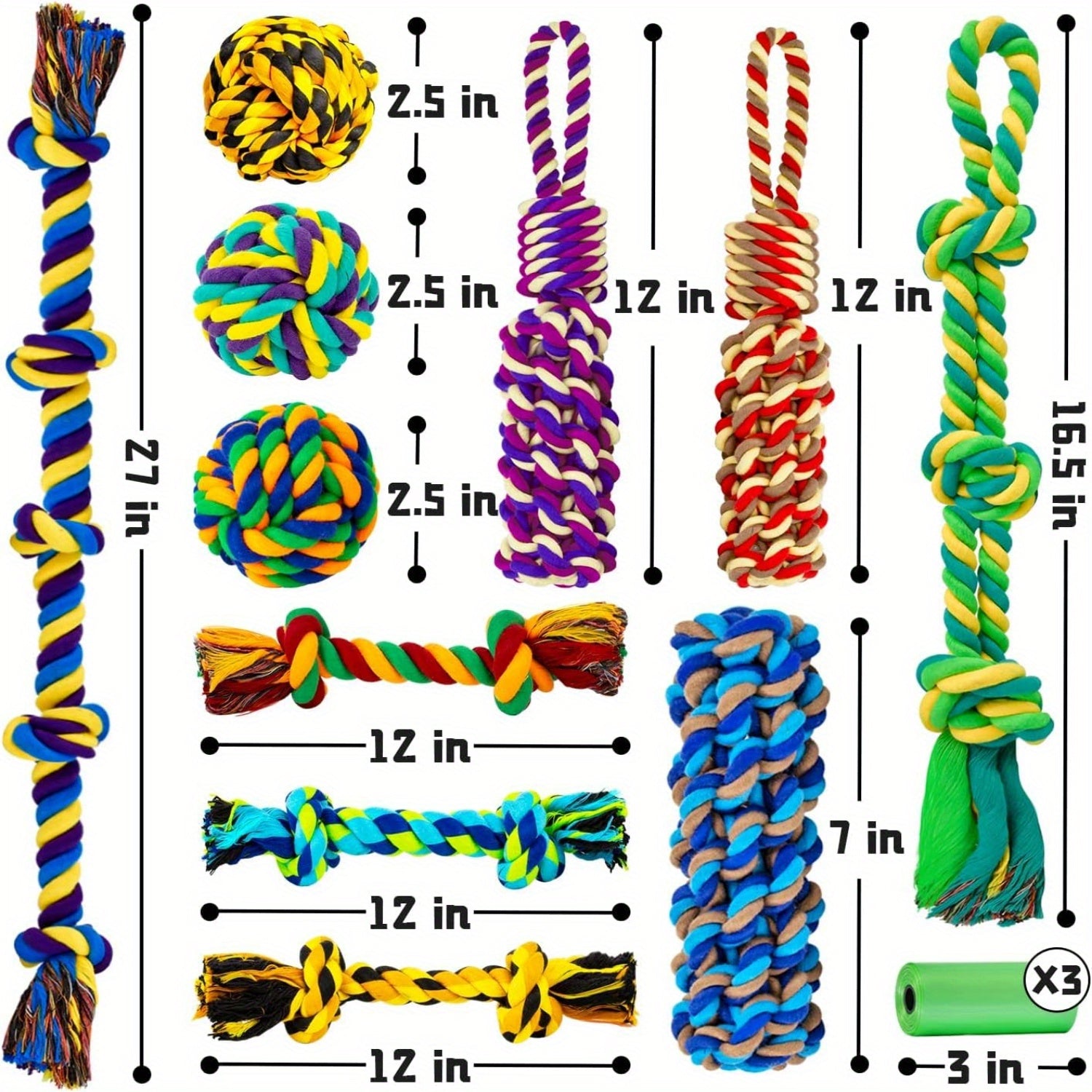 14-Pack Durable Cotton Blend Dog Chew Toys, XL Interactive Rope Toys for Aggressive Chewers, All Breed Sizes, Teeth Cleaning Dog Toys for Large Breeds, Heavy Duty Play Toys for Christmas and Halloween Decor