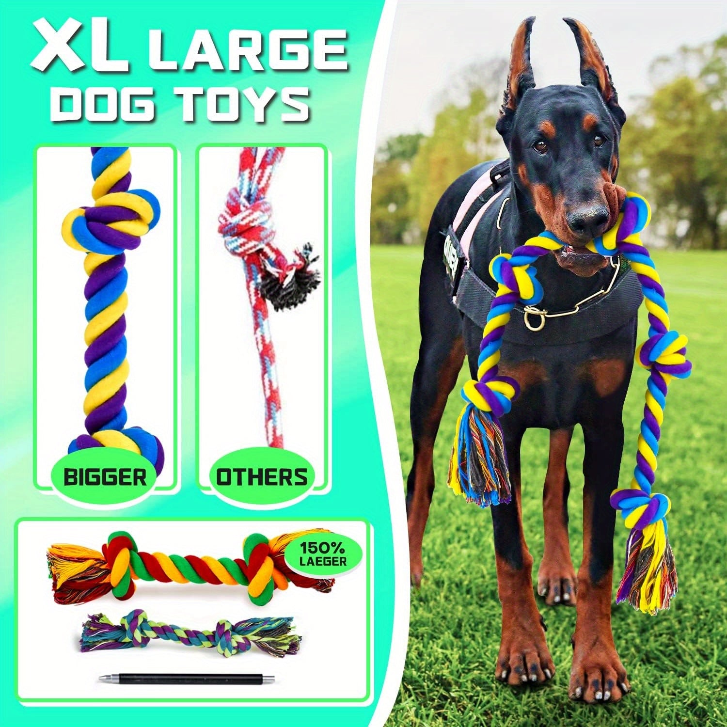 14-Pack Durable Cotton Blend Dog Chew Toys, XL Interactive Rope Toys for Aggressive Chewers, All Breed Sizes, Teeth Cleaning Dog Toys for Large Breeds, Heavy Duty Play Toys for Christmas and Halloween Decor