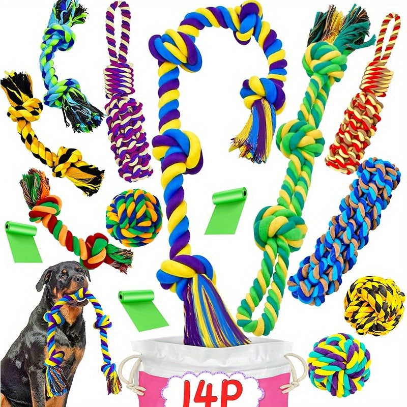 14-Pack Durable Cotton Blend Dog Chew Toys, XL Interactive Rope Toys for Aggressive Chewers, All Breed Sizes, Teeth Cleaning Dog Toys for Large Breeds, Heavy Duty Play Toys for Christmas and Halloween Decor