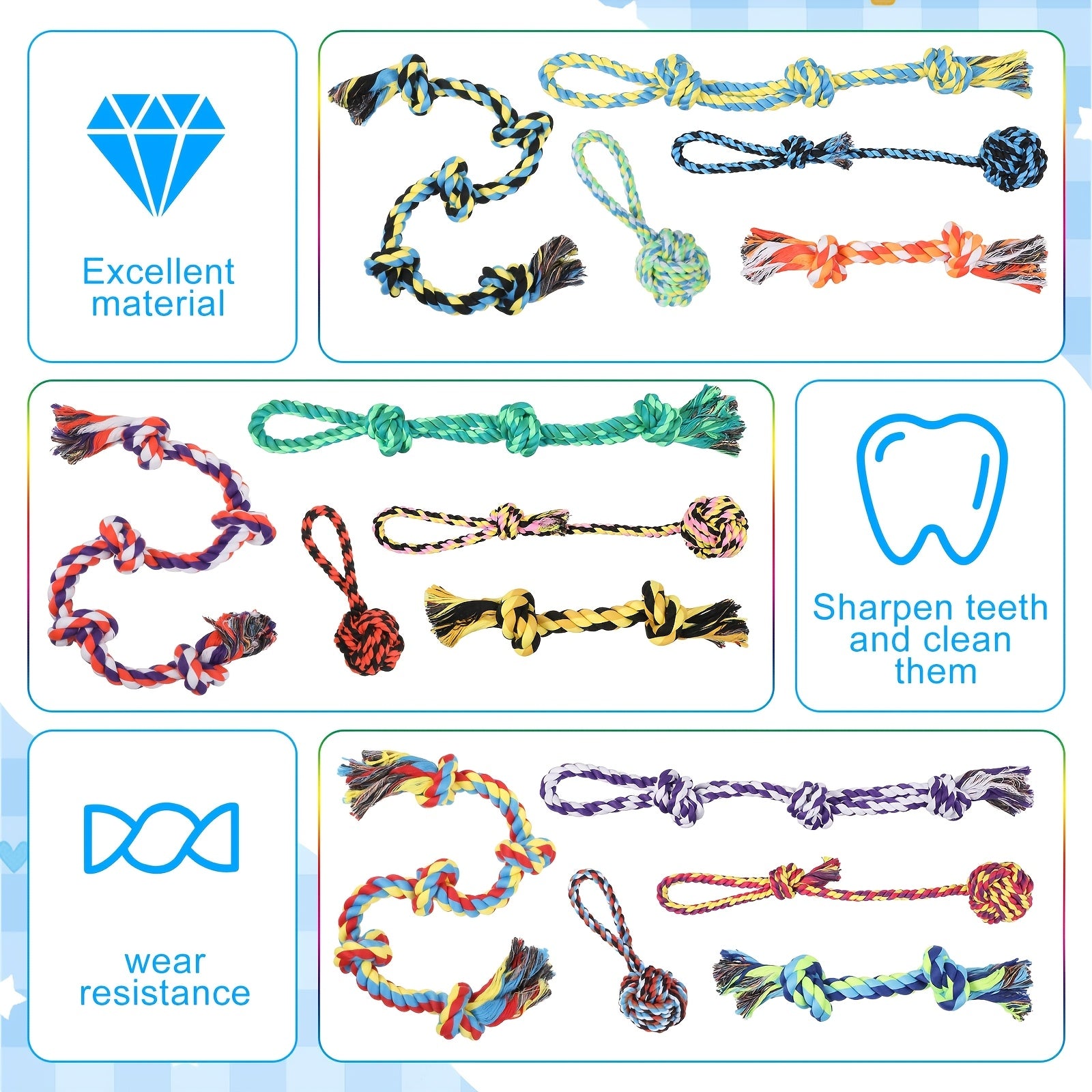 15pcs Dog Rope Toys Dog Toys for Aggressive Chewers Heavy Duty Dog Toy Tough Dog Tug Toys for Medium Large Breed Dogs Puppy Teeth Cleaning 5 Types