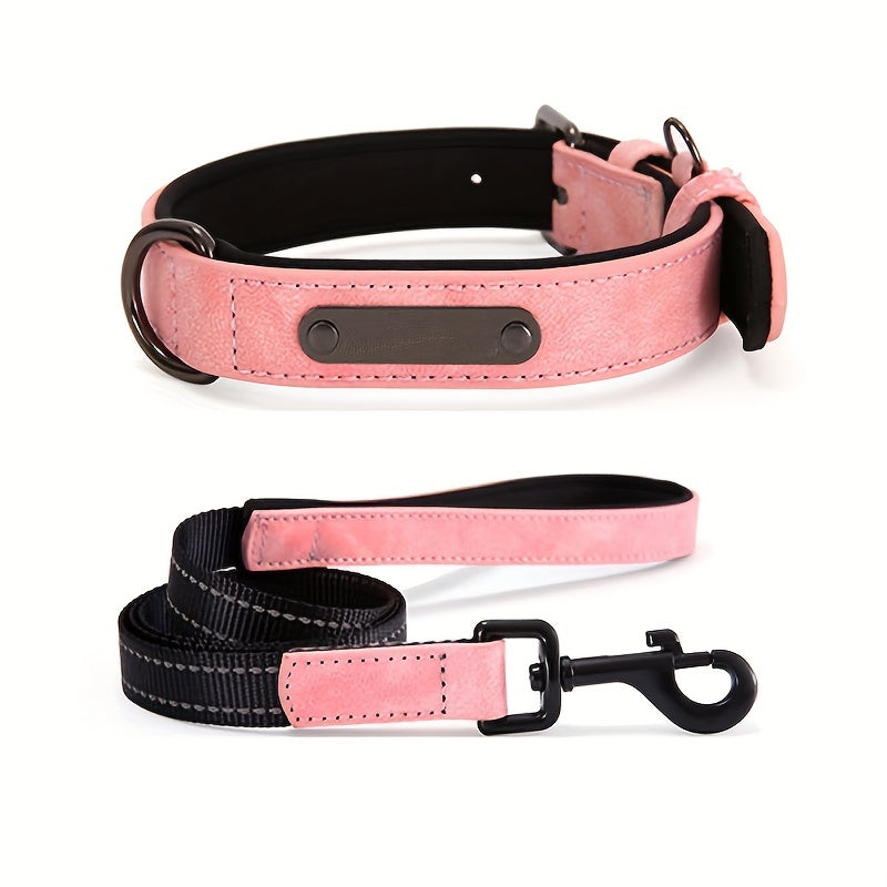 Reflective Film Waterproof Leather Collar Matching Mid-section Reflective Webbing Leather Handle 5 Colors 4 Sizes Film Laser Engraving Nameplate Personalized Dog Collar