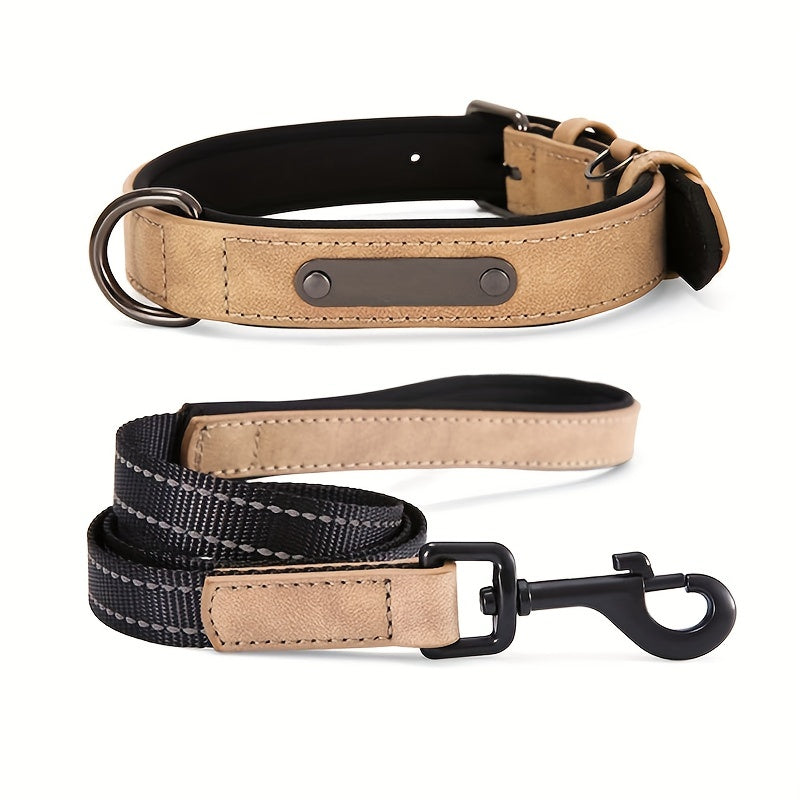Reflective Film Waterproof Leather Collar Matching Mid-section Reflective Webbing Leather Handle 5 Colors 4 Sizes Film Laser Engraving Nameplate Personalized Dog Collar