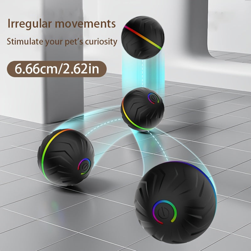 Intelligent teasing dog ball, interactive dog toys, random rolling & jumping, dazzling colorful lights, long life 4h, comes with charging cable & manual! Multi-scene rolling & jumping, suitable for: wooden floors, tile floors