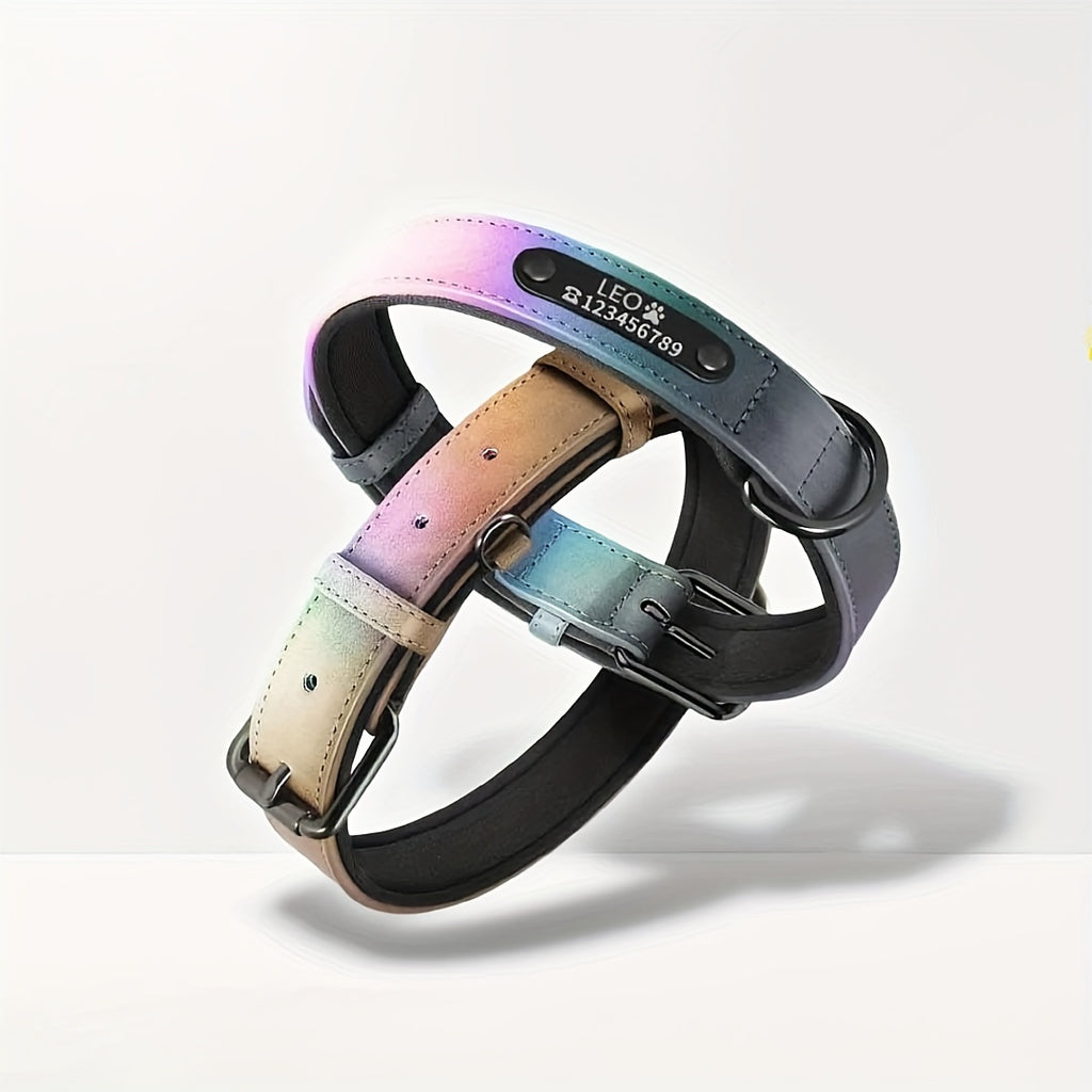 Reflective Film Waterproof Leather Collar Matching Mid-section Reflective Webbing Leather Handle 5 Colors 4 Sizes Film Laser Engraving Nameplate Personalized Dog Collar