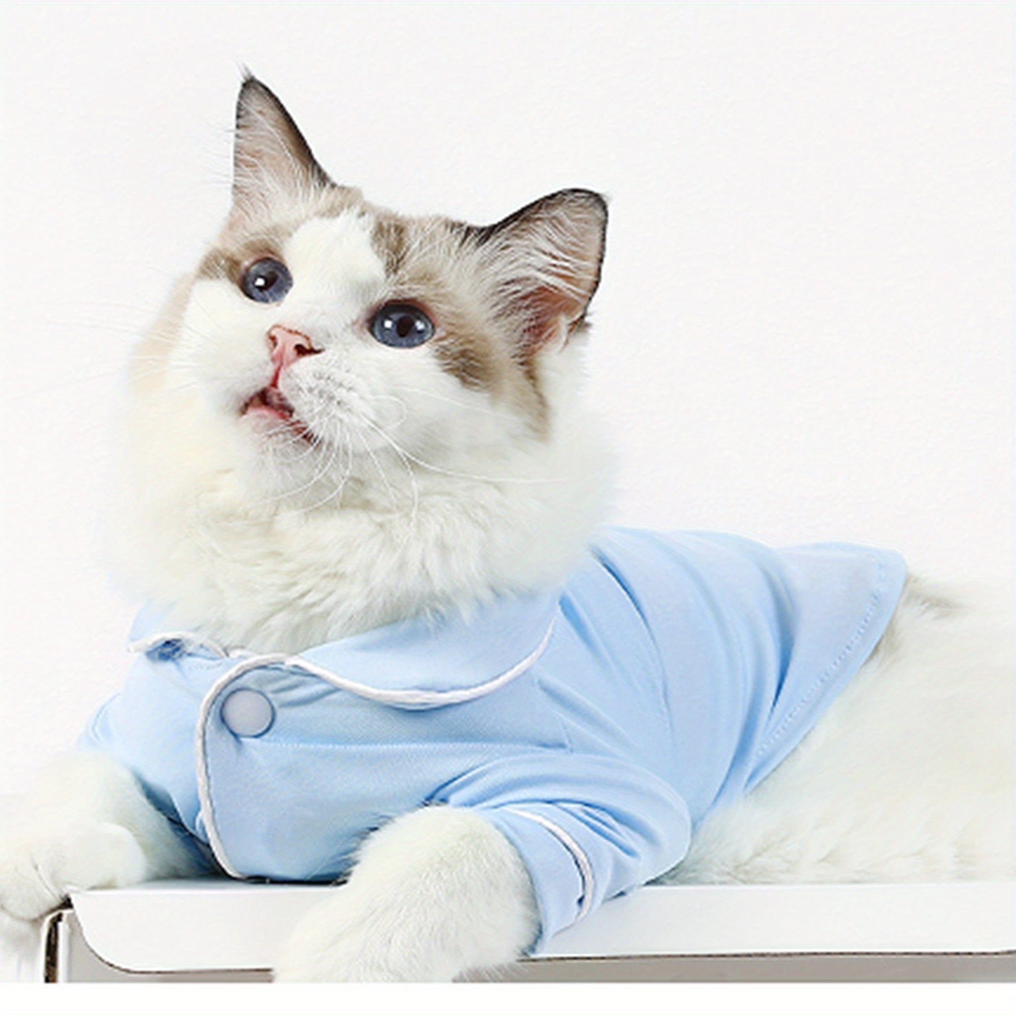 Cute Small Dog Pajamas Contrast Color Trim Lapel Neck Two-Legged Snap-up Cat Clothes