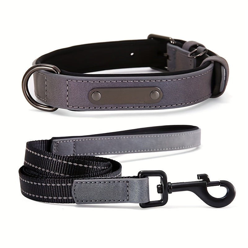 Reflective Film Waterproof Leather Collar Matching Mid-section Reflective Webbing Leather Handle 5 Colors 4 Sizes Film Laser Engraving Nameplate Personalized Dog Collar