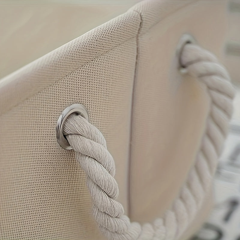 Beige Canvas Multi-Purpose Storage Box - Pet Toy Organizer with Brown Paw Print Design, Rope Handles - Ideal for Dog Toys, Clothes & Organizational Needs