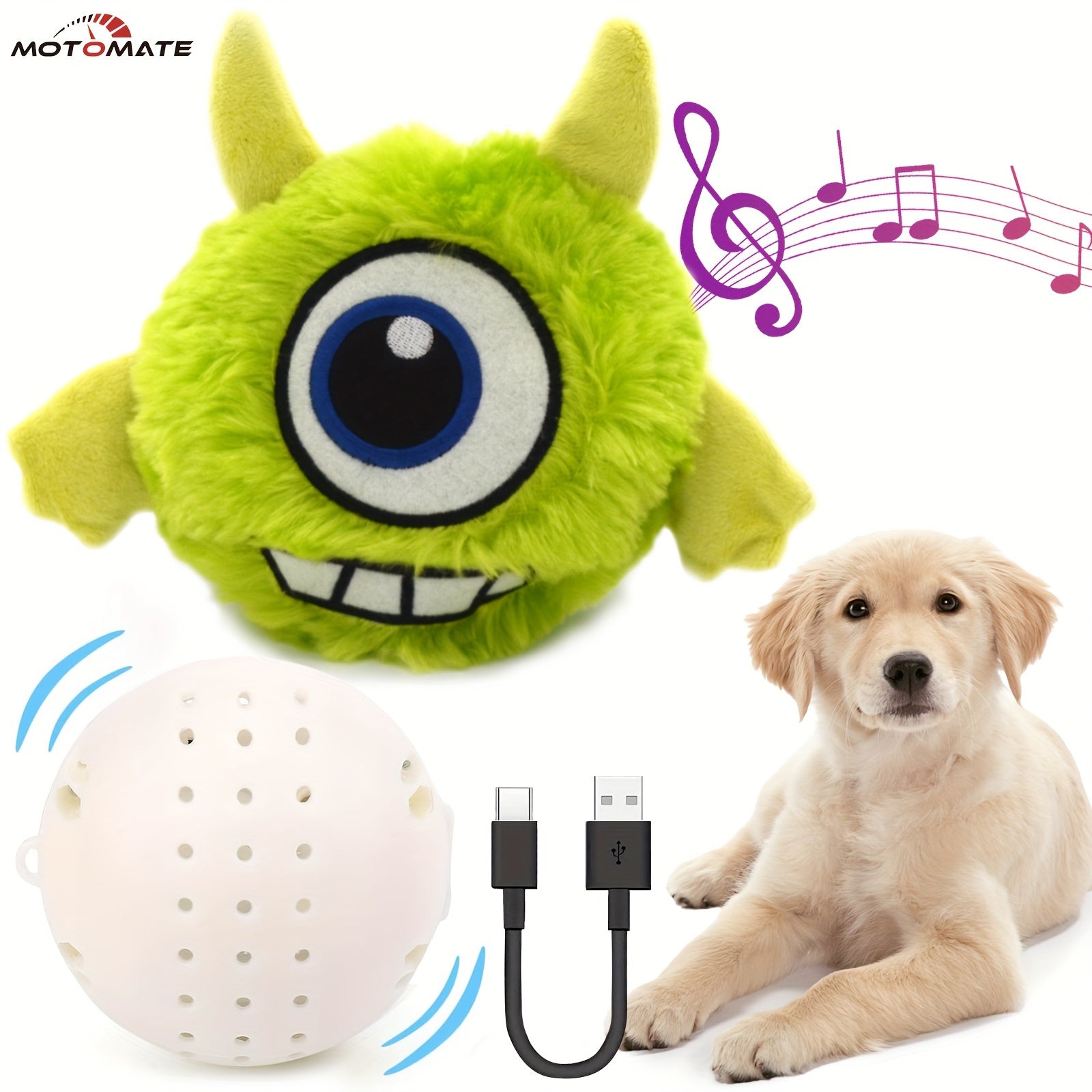 Motomate for Interactive Dog Toys, Rechargeable Self Moving Balls, Chewable Plush Cover, Small and Medium Dogs (Green)