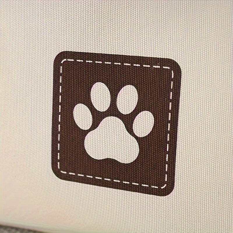 Beige Canvas Multi-Purpose Storage Box - Pet Toy Organizer with Brown Paw Print Design, Rope Handles - Ideal for Dog Toys, Clothes & Organizational Needs