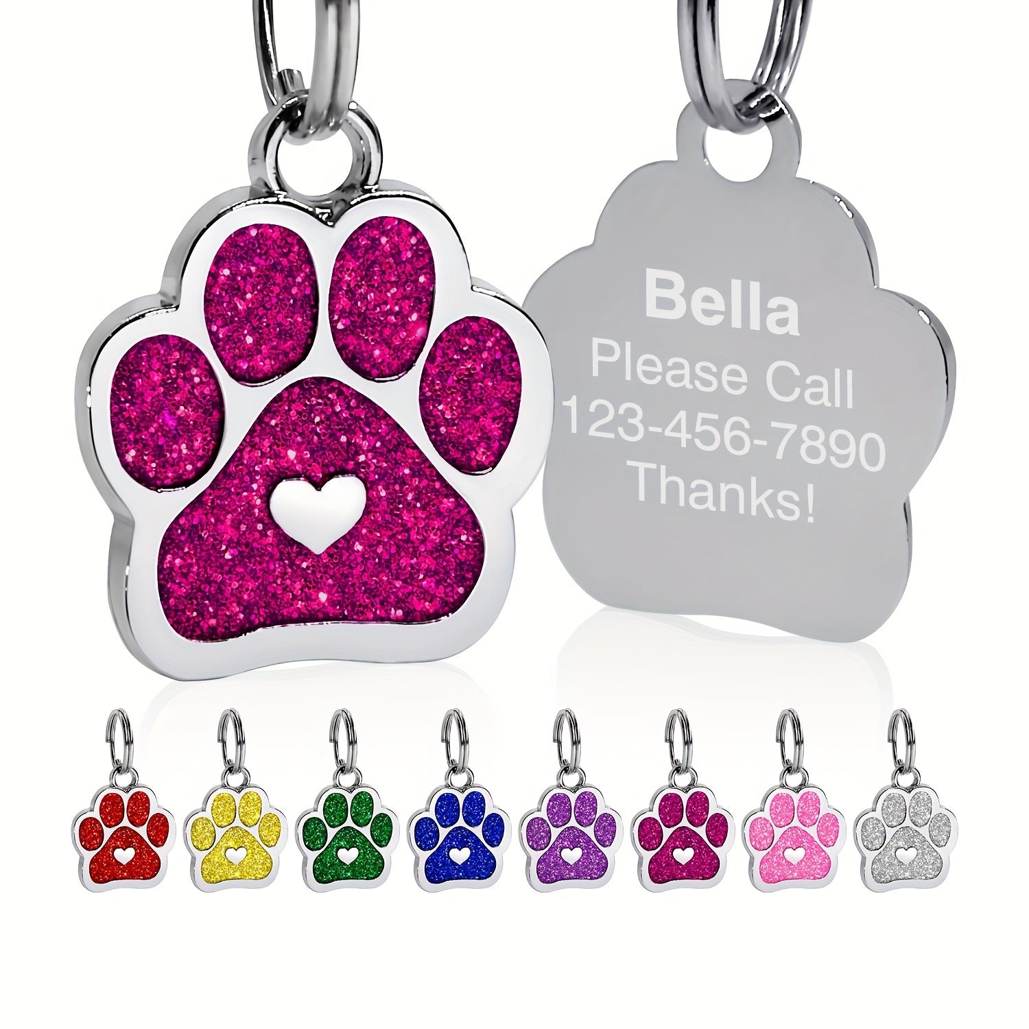 Personalized Dog Tag with Engraved Heart and Paw Prints for Bling and Safety