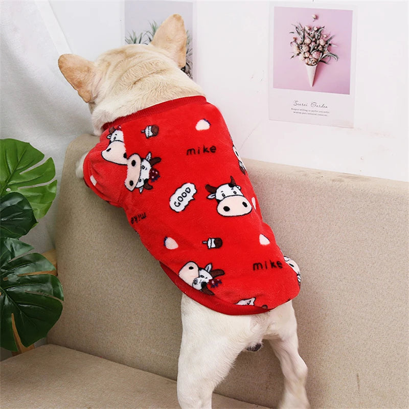 Lovely Leopard Pet Dog Clothes Soft Flannel Winter Puppy Overalls York Dog Cartoon Printing Sphinx Cat Sweatshirt Drop Shipping