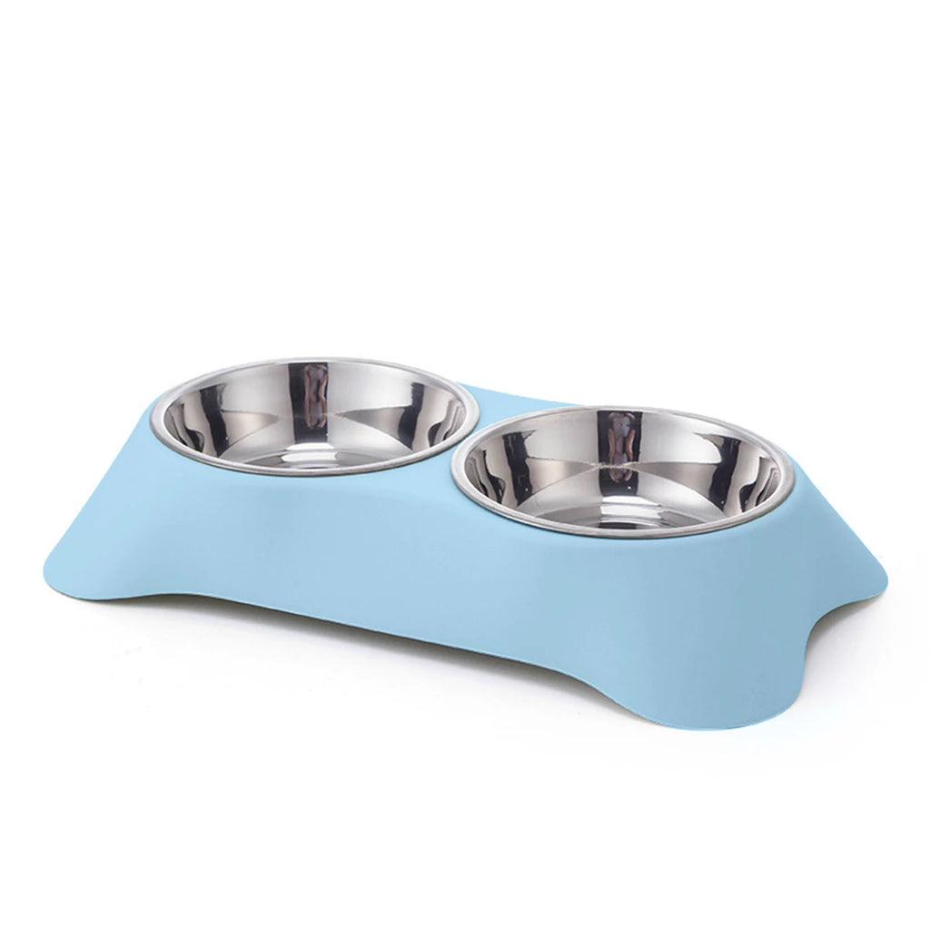 1PC Pet Stainless Steel Double Bowl Cat and Dog Bowl Cat Food Dish Dog Food Dish Anti-Spill Feeder and Waterer, Dual-Purpose Pet