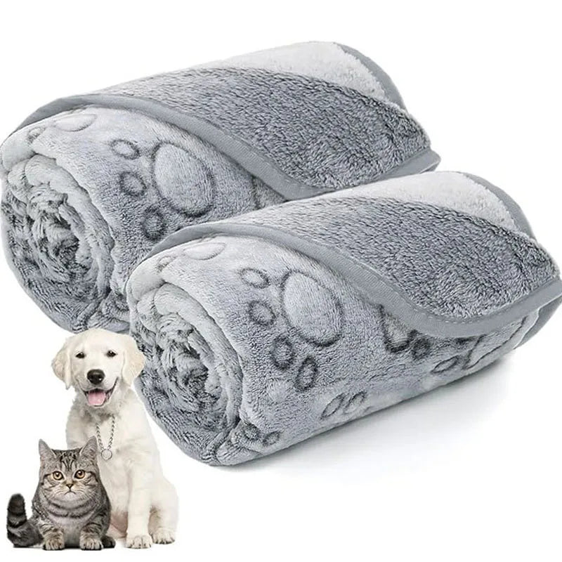 2PCS Soft Fluffy High Quality Pet Blanket Cute Cartoon Pattern Paw Print Dog  Pet Mat Warm and Comfortable Blanket for Cat Dogs