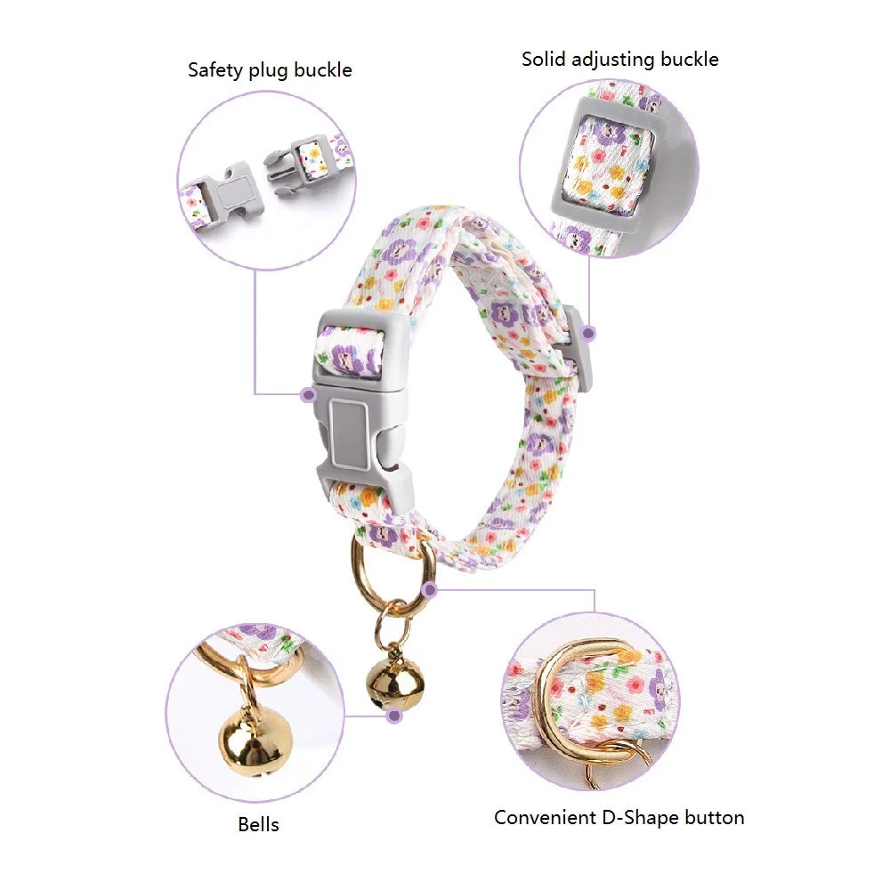 Cute Floral Collar for Dog Cat Bell Pet Collars Necklace Puppy Accessories Adjustable Neck Small Medium Dog Collar Pet Supplies