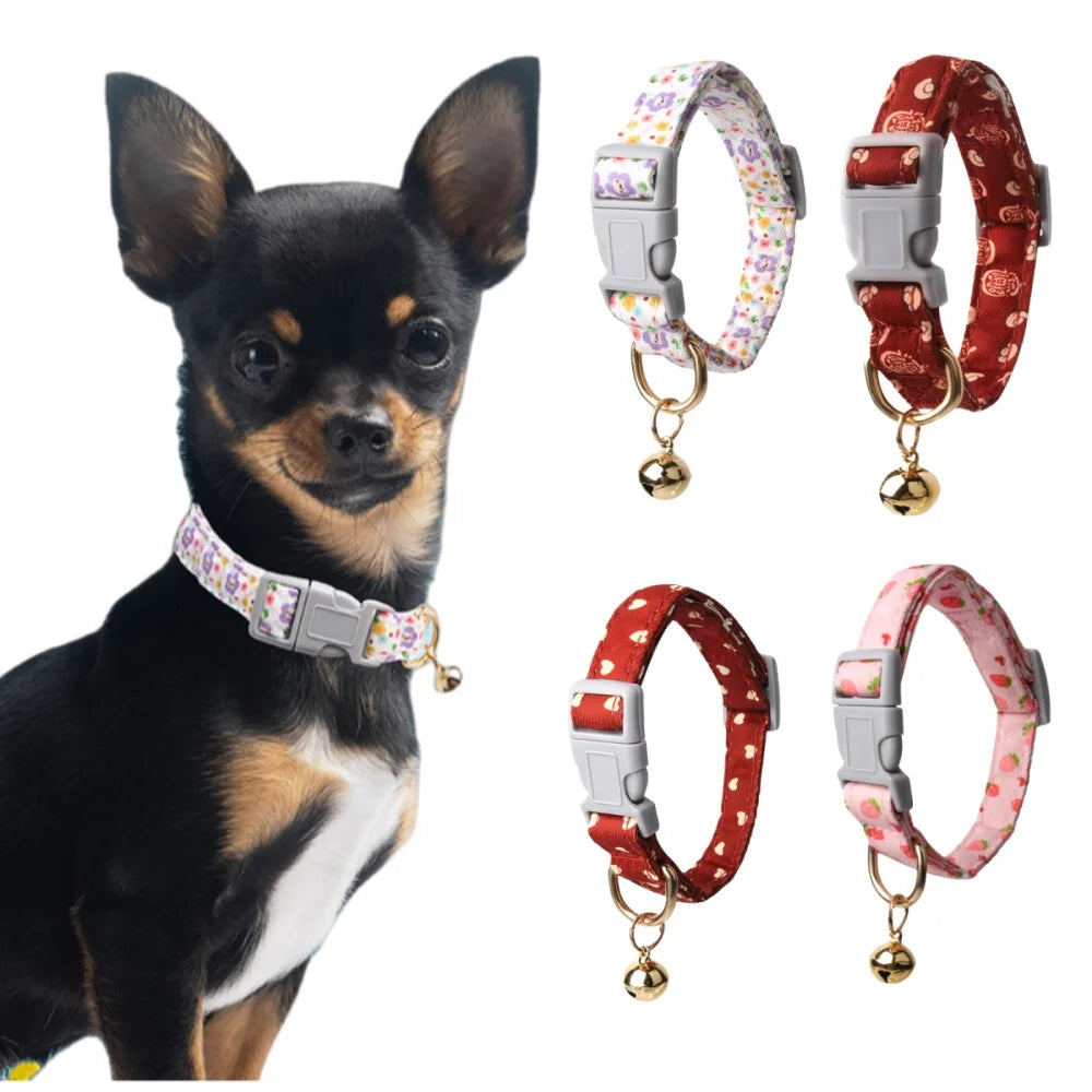 Cute Floral Collar for Dog Cat Bell Pet Collars Necklace Puppy Accessories Adjustable Neck Small Medium Dog Collar Pet Supplies