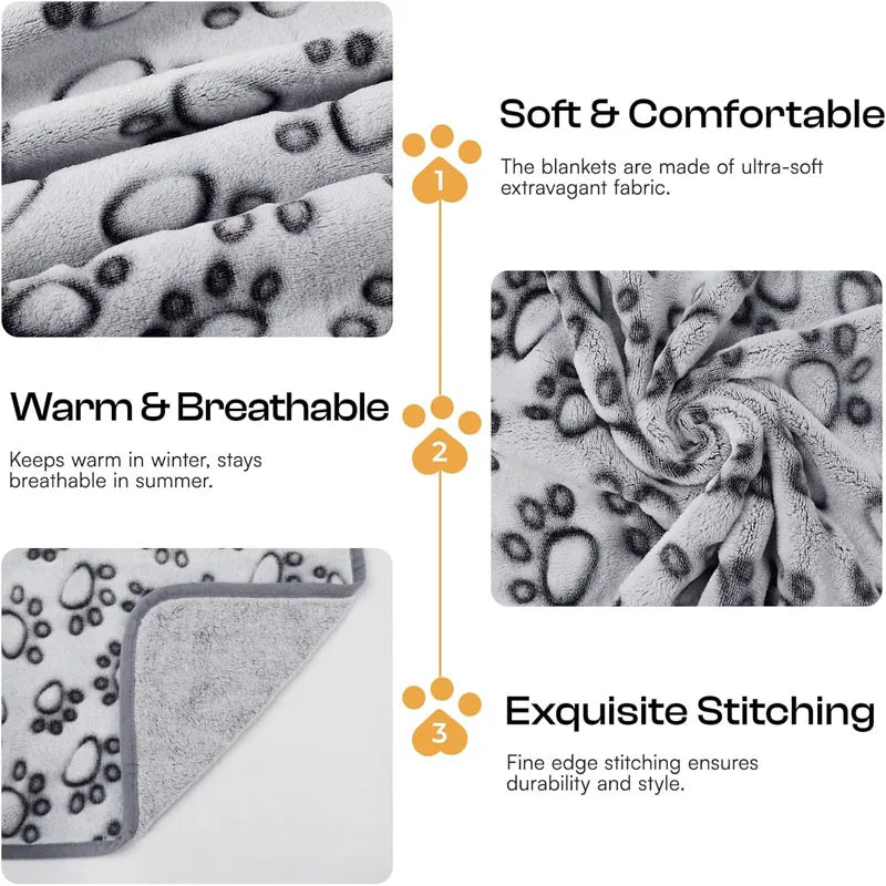 2PCS Soft Fluffy High Quality Pet Blanket Cute Cartoon Pattern Paw Print Dog  Pet Mat Warm and Comfortable Blanket for Cat Dogs