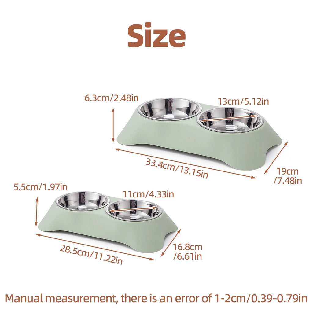 1PC Pet Stainless Steel Double Bowl Cat and Dog Bowl Cat Food Dish Dog Food Dish Anti-Spill Feeder and Waterer, Dual-Purpose Pet