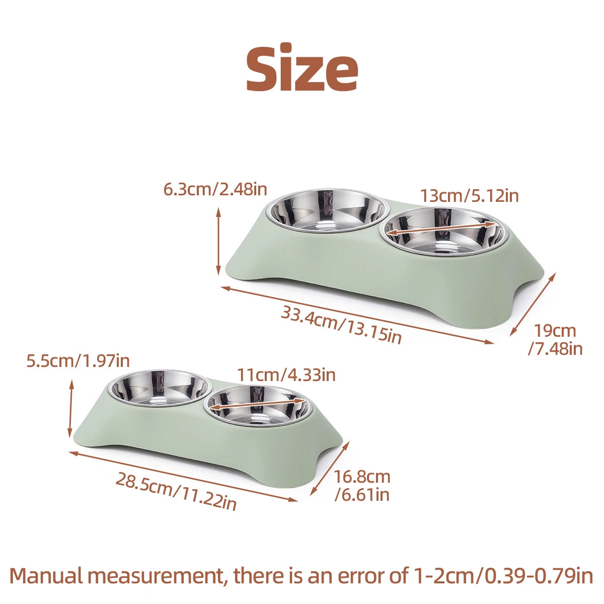 1PC Pet Stainless Steel Double Bowl Cat and Dog Bowl Cat Food Dish Dog Food Dish Anti-Spill Feeder and Waterer, Dual-Purpose Pet