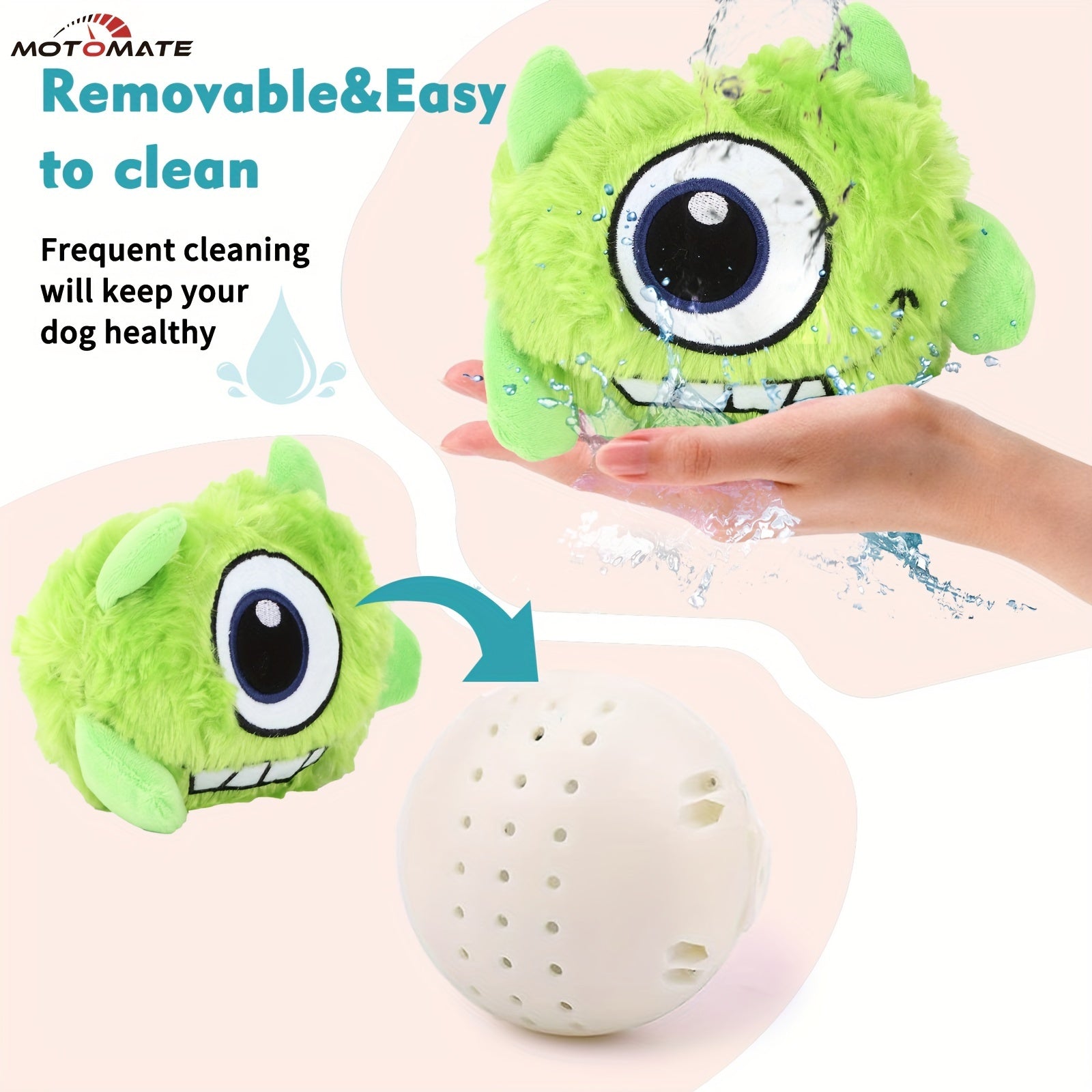 Motomate for Interactive Dog Toys, Rechargeable Self Moving Balls, Chewable Plush Cover, Small and Medium Dogs (Green)