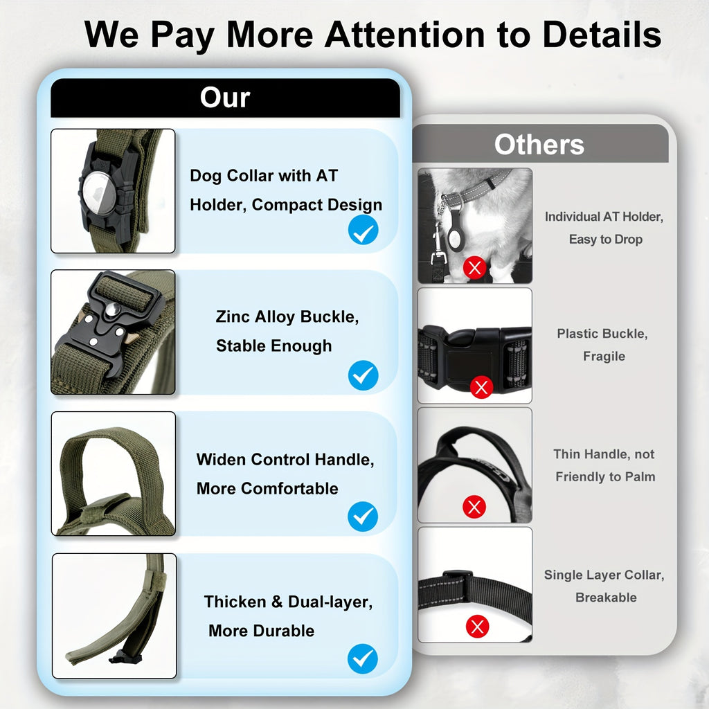 [Tactical Dog Collar] Heavy-Duty Tactical Nylon Dog Collar with GPS Holder | Adjustable Military-Style Collar for All Breeds, Secure Fit Collar