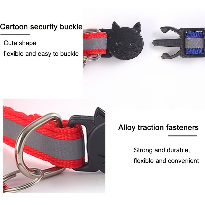 Pet Round Ears Cat Buckle Reflective Cat Head Safety Buckle Separable Cat Dog Bell Collar
