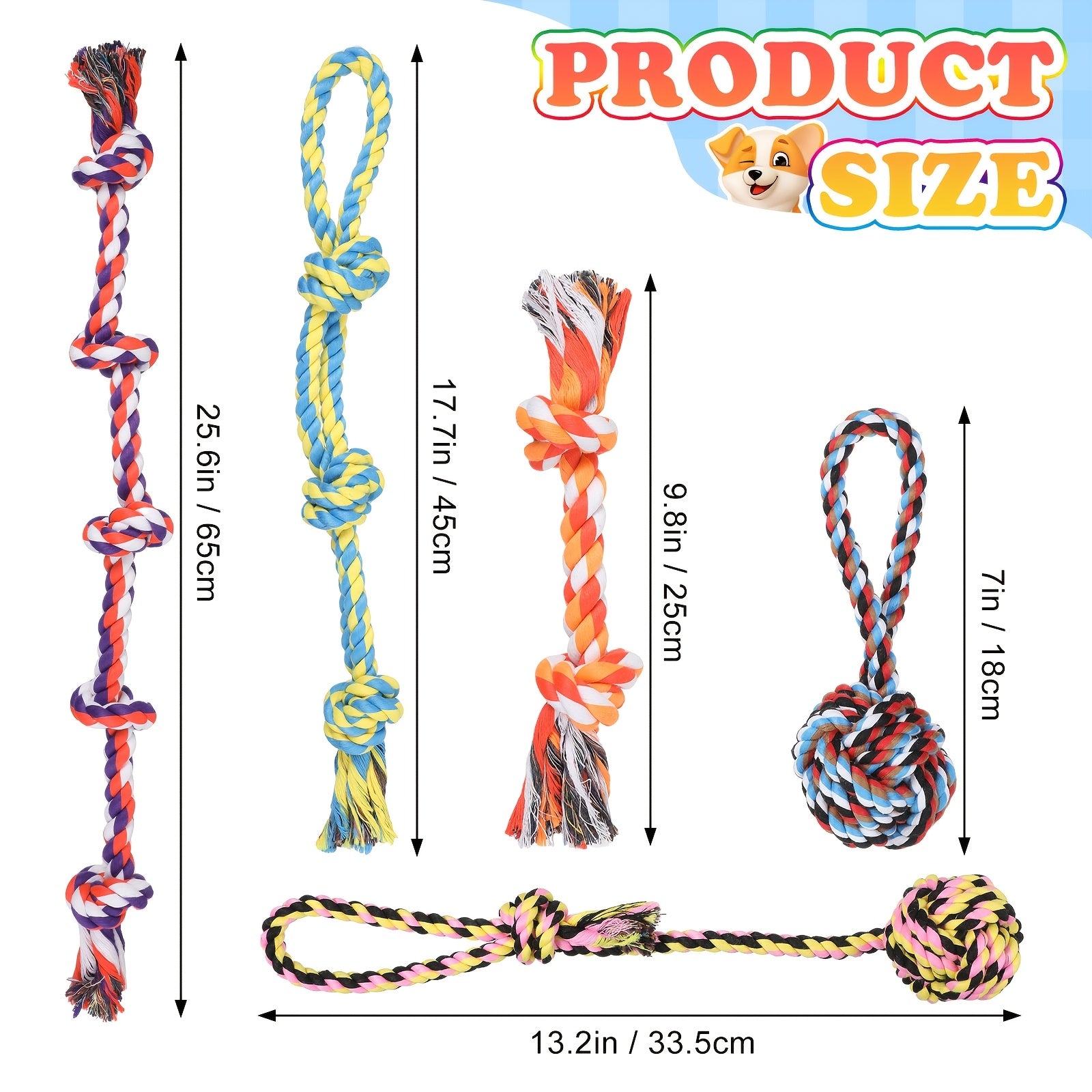 15pcs Dog Rope Toys Dog Toys for Aggressive Chewers Heavy Duty Dog Toy Tough Dog Tug Toys for Medium Large Breed Dogs Puppy Teeth Cleaning 5 Types