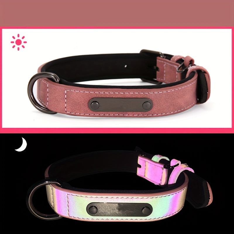 Reflective Film Waterproof Leather Collar Matching Mid-section Reflective Webbing Leather Handle 5 Colors 4 Sizes Film Laser Engraving Nameplate Personalized Dog Collar