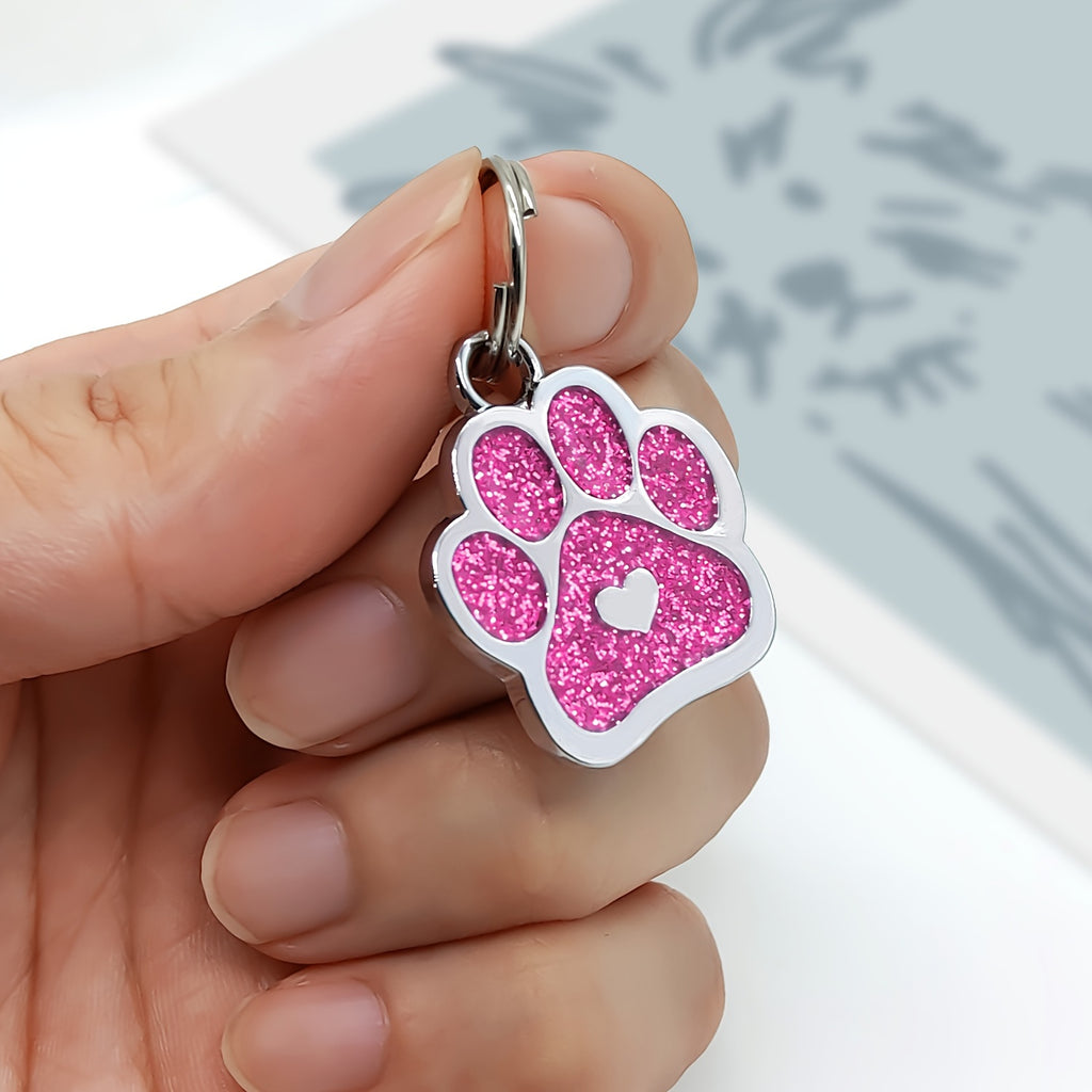 Personalized Dog Tag with Engraved Heart and Paw Prints for Bling and Safety