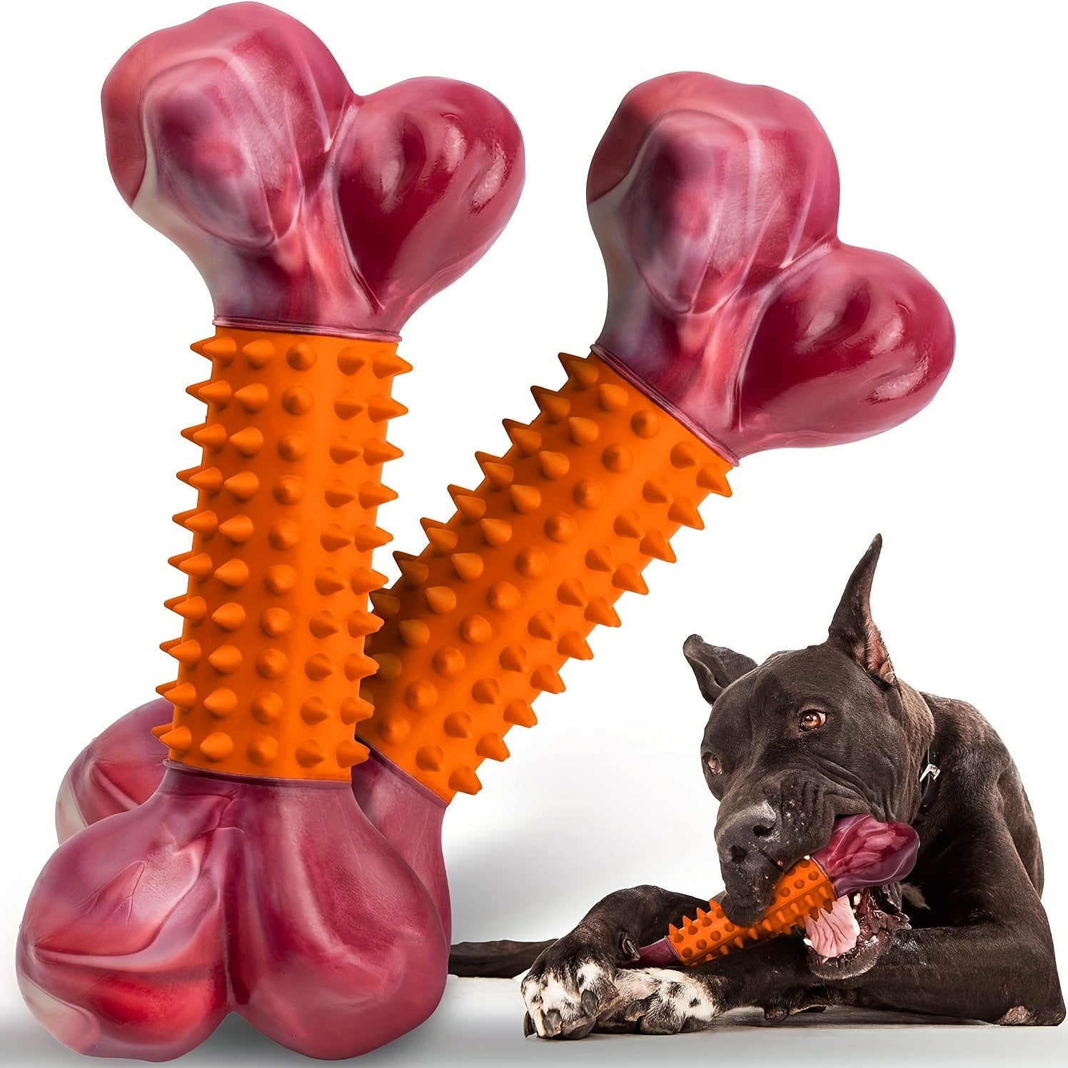 [Tough Dog Toys for Aggressive Chewers] Large Breed Tough Dog Toys - Aggressive Chewers Chew Toys, Nylon and Rubber Bones, Big Toy for Medium Puppy Teething