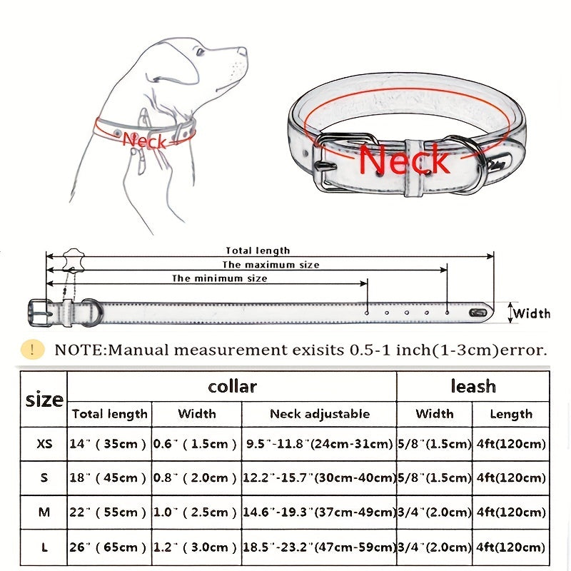 Reflective Film Waterproof Leather Collar Matching Mid-section Reflective Webbing Leather Handle 5 Colors 4 Sizes Film Laser Engraving Nameplate Personalized Dog Collar