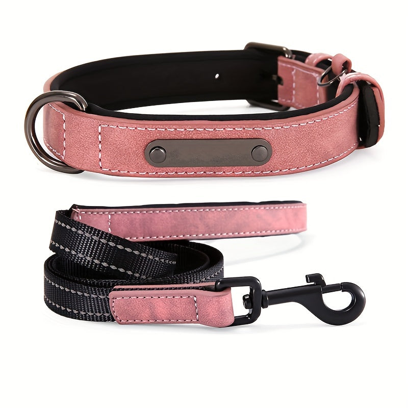 Reflective Film Waterproof Leather Collar Matching Mid-section Reflective Webbing Leather Handle 5 Colors 4 Sizes Film Laser Engraving Nameplate Personalized Dog Collar