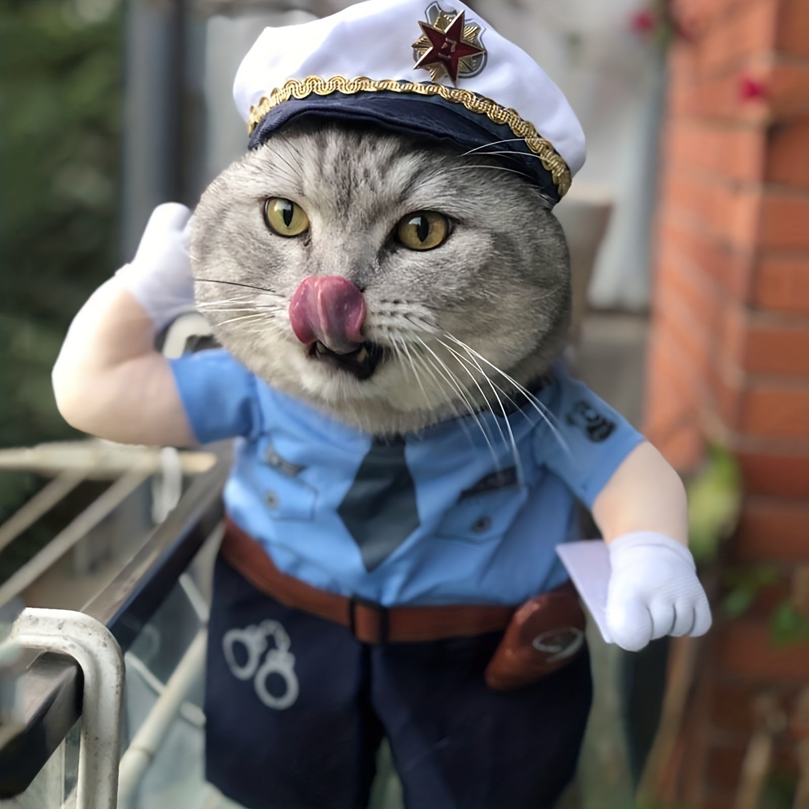 Adorable Small Breed Pet Policeman Costume - Polyester Knit Fabric, Cool Outfit with Hat for Christmas Halloween Party, Fun Cat Clothes for Small Dogs and Cats