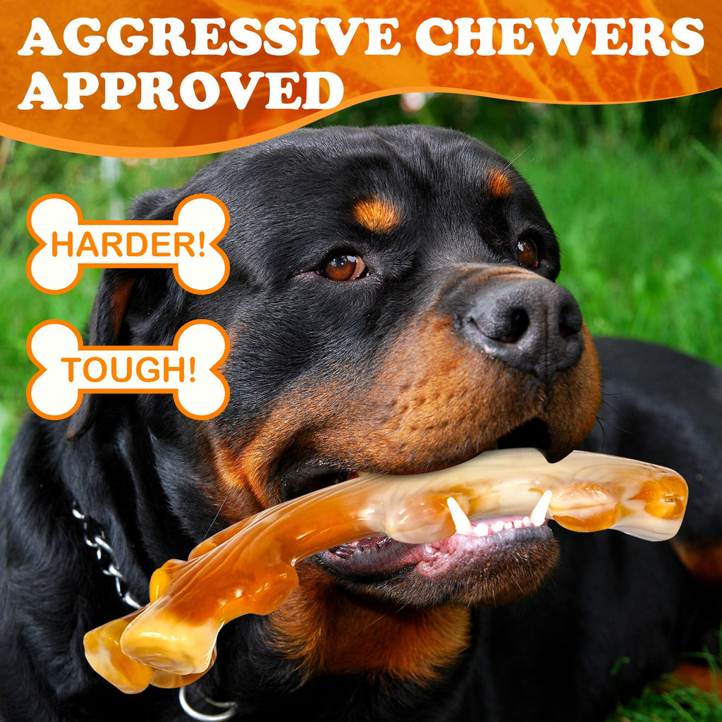 Apasiri Dog Toys, 3-Pack Indestructible Dog Chew Toys for Aggressive Chewers, Bacon Flavored Tough Dog Bones Chew Toys for Super Chewer, Nylon Durable Dog Toys for Medium Large Breed…