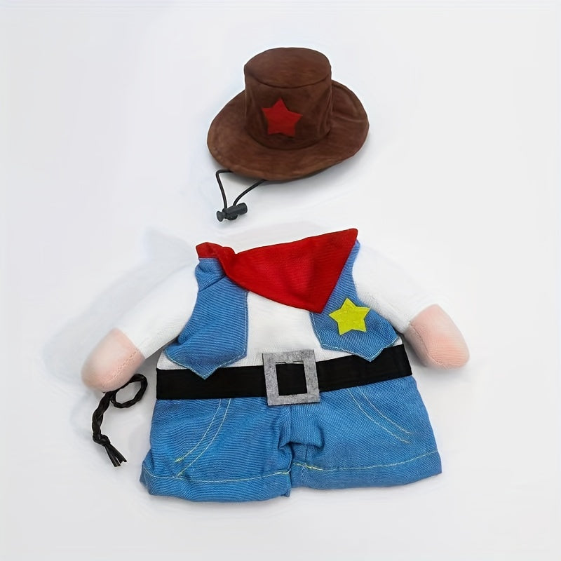 Adorable Small Breed Pet Policeman Costume - Polyester Knit Fabric, Cool Outfit with Hat for Christmas Halloween Party, Fun Cat Clothes for Small Dogs and Cats