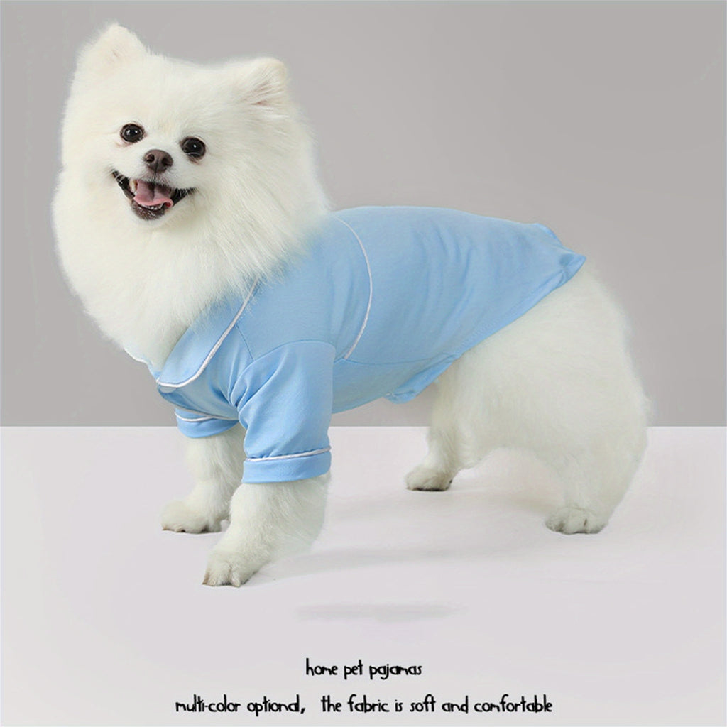 Cute Small Dog Pajamas Contrast Color Trim Lapel Neck Two-Legged Snap-up Cat Clothes
