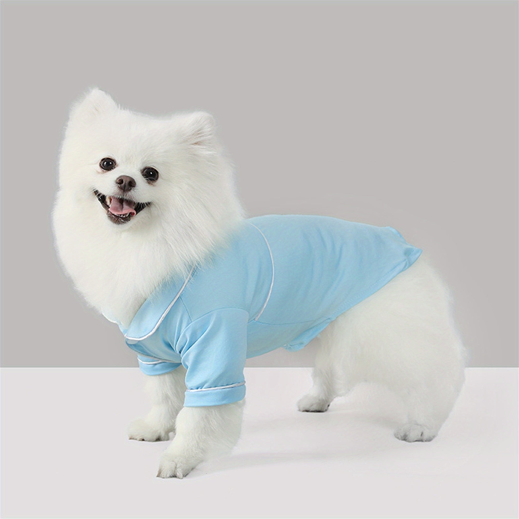 Cute Small Dog Pajamas Contrast Color Trim Lapel Neck Two-Legged Snap-up Cat Clothes