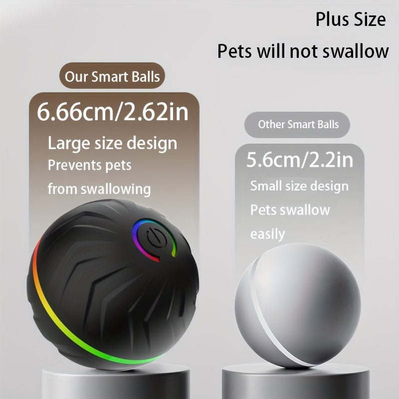 Intelligent teasing dog ball, interactive dog toys, random rolling & jumping, dazzling colorful lights, long life 4h, comes with charging cable & manual! Multi-scene rolling & jumping, suitable for: wooden floors, tile floors