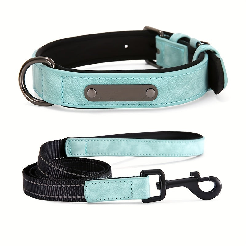 Reflective Film Waterproof Leather Collar Matching Mid-section Reflective Webbing Leather Handle 5 Colors 4 Sizes Film Laser Engraving Nameplate Personalized Dog Collar